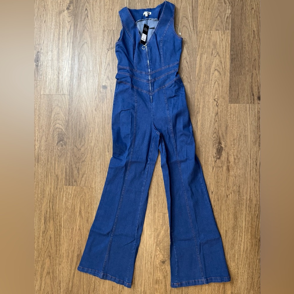 Fashion Nova Blue Retro-Inspired Jumpsuit